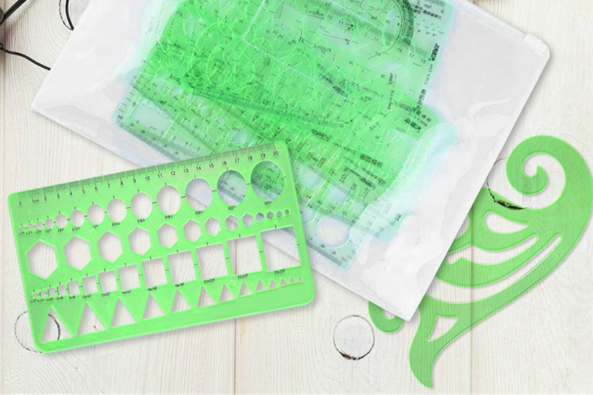 11PCS Plastic Geometric Drawing Templates Set DIY Drafting Stencils Measuring Tools