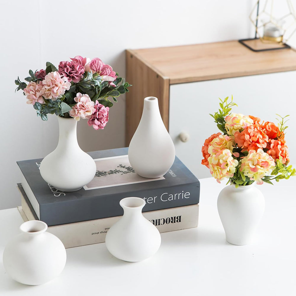 Set of 5 Small Ceramic Vases Modern Matte Bud Vase for Home Decor