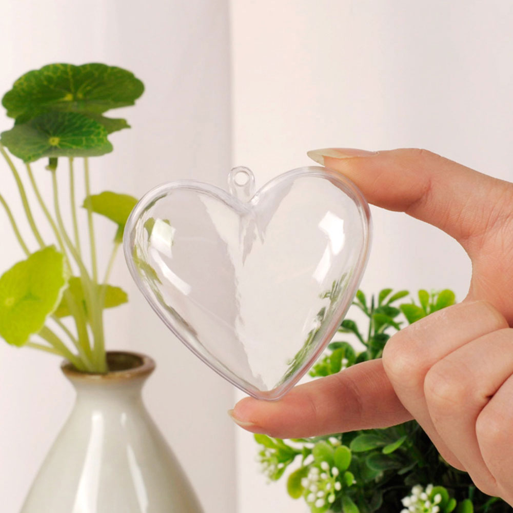 10Pcs Christmas Heart-Shaped Plastic Baubles Fillable Clear Balls Xmas Tree Decor