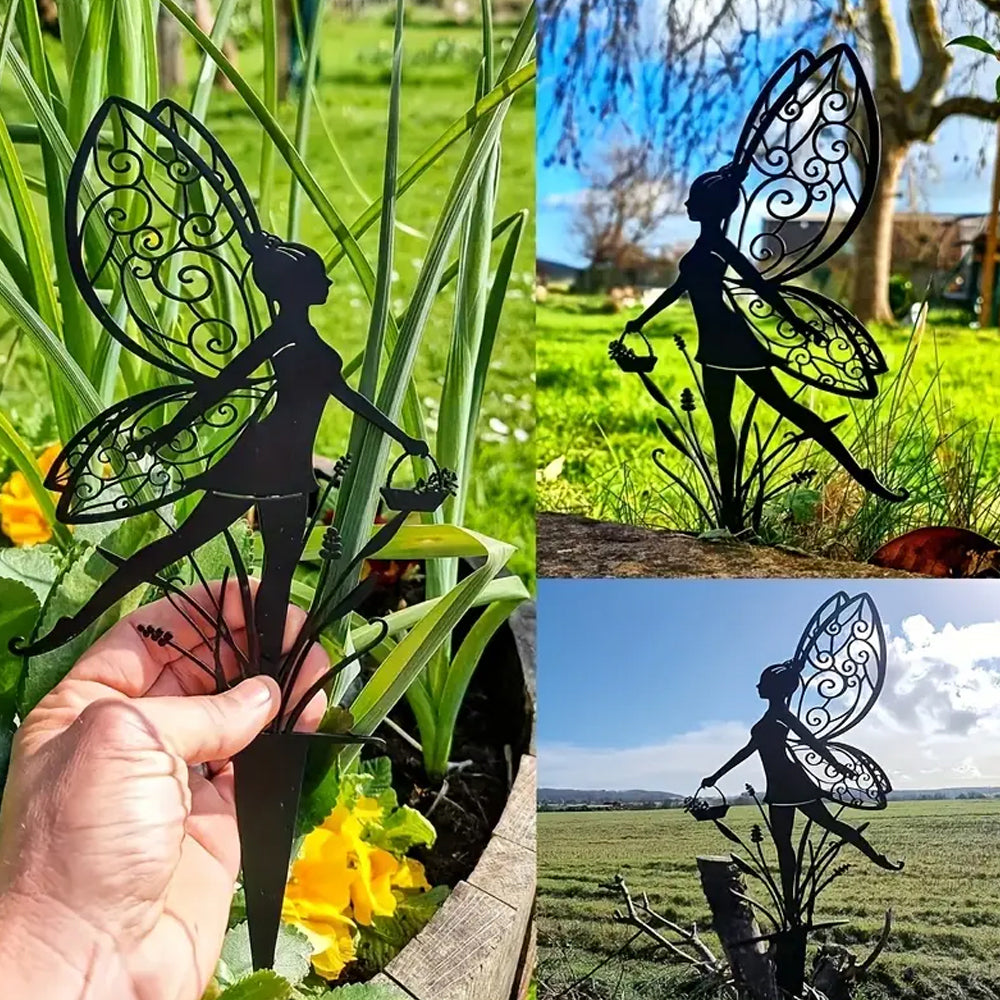 3Pcs Metal Fairy Silhouette Statue Sculpture Garden Yard Decorative Stake