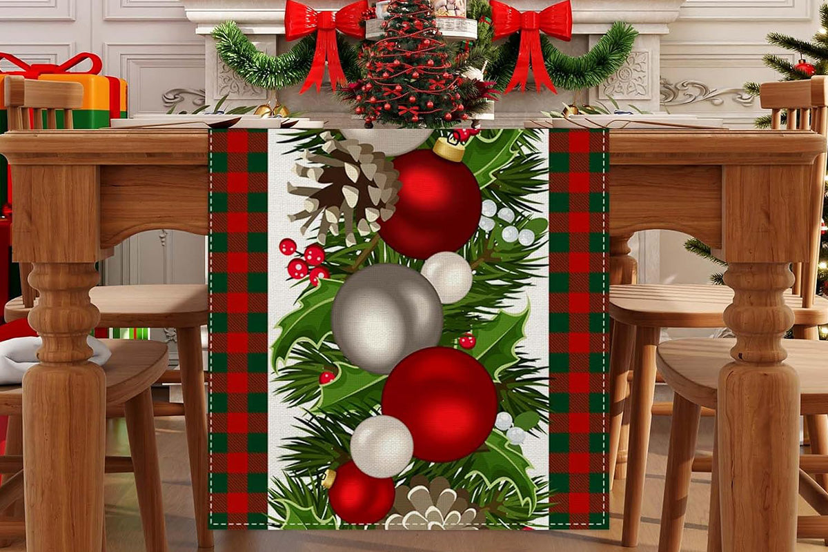 Linen Christmas Table Runner Long Farmhouse Holiday Home Kitchen Table Decorations