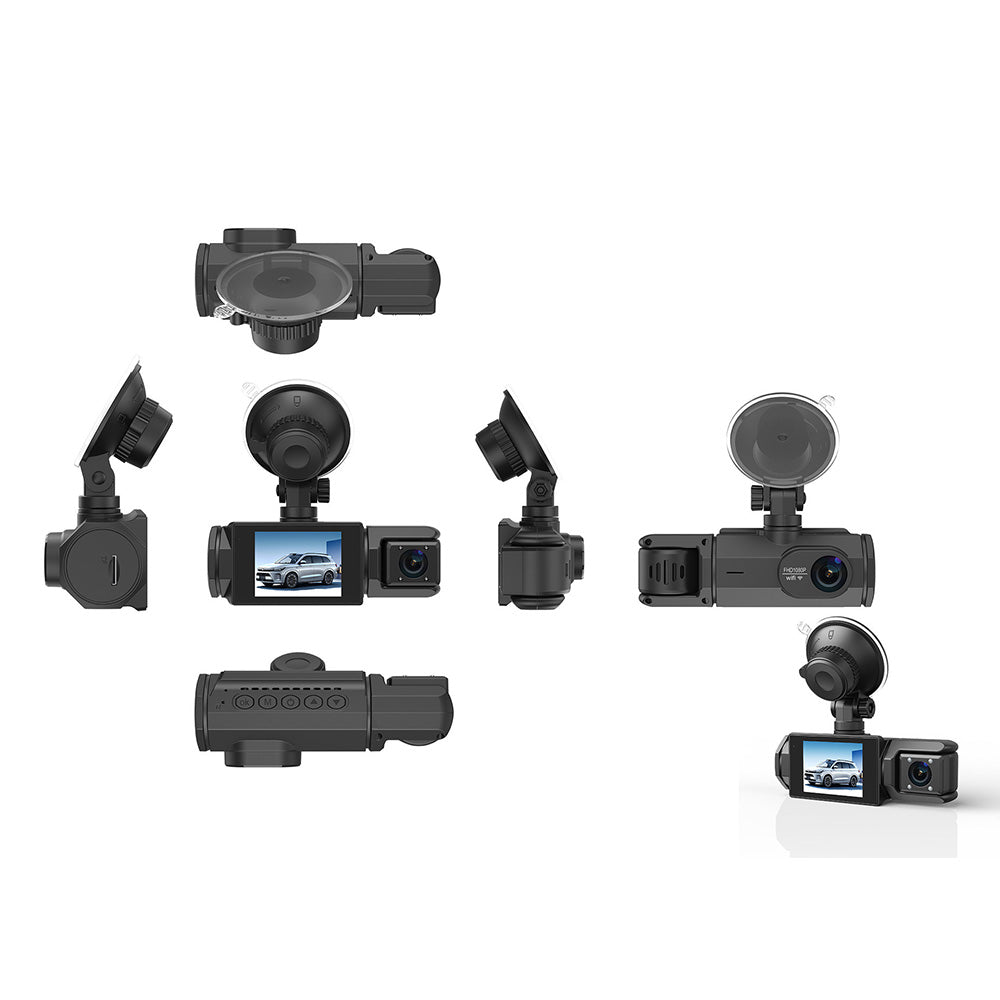 3 Channel Dash Cam Front and Rear Car Dash Camera With Motion Detection