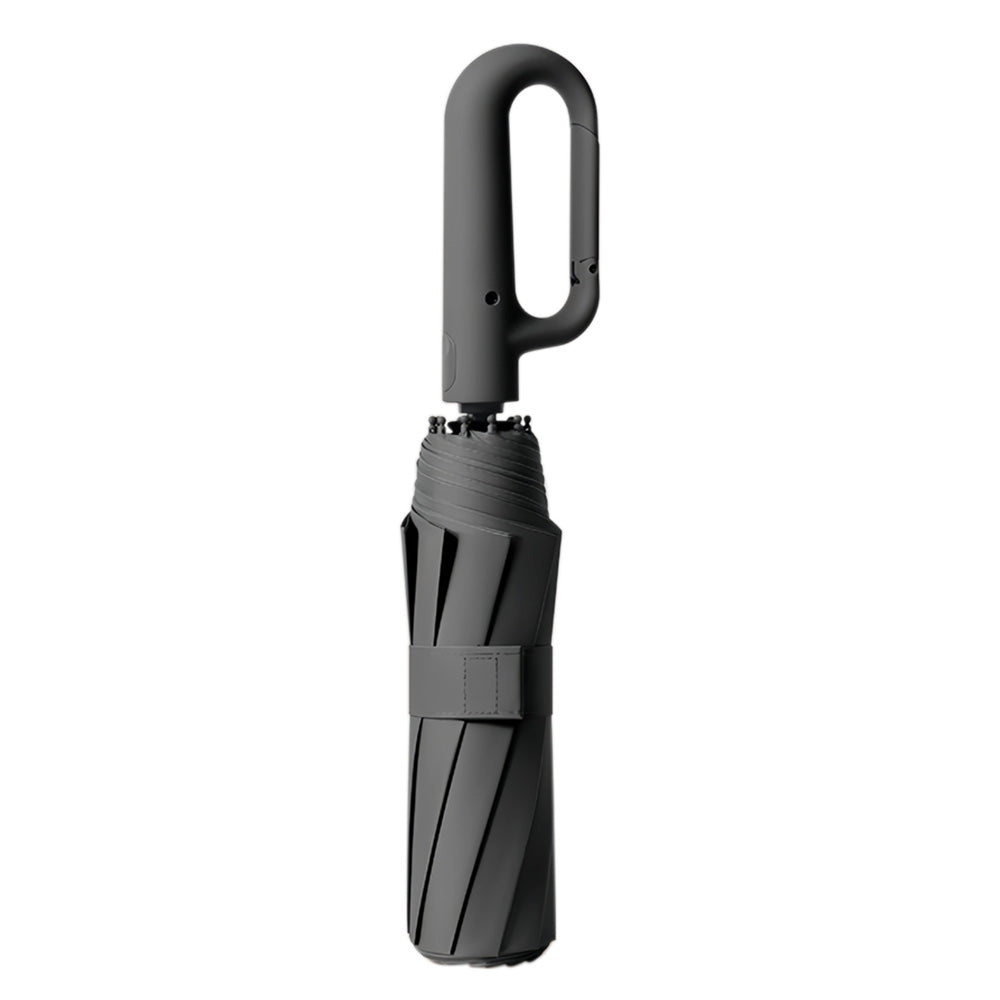 Automatic 10-Rib Folding Umbrella with Carabiner Handle Windproof