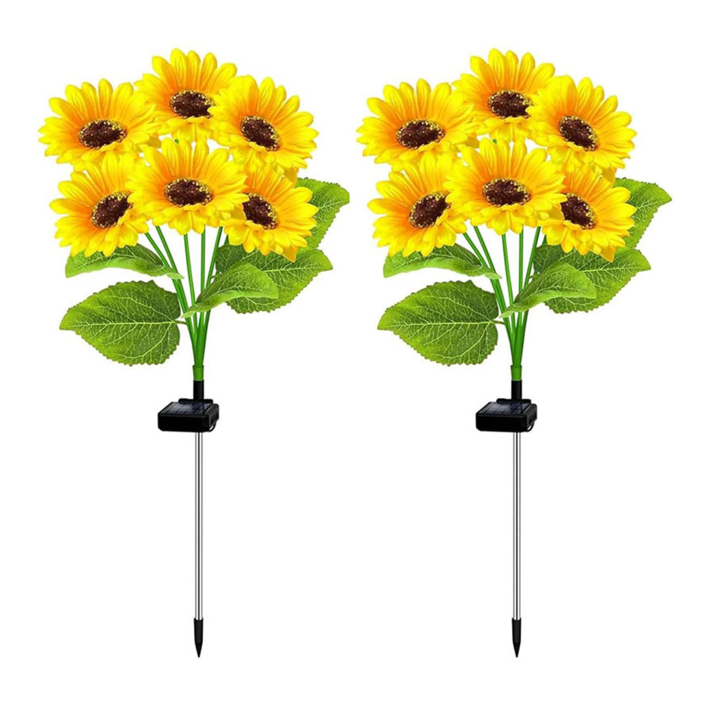 2 Pcs Solar Sunflower Lights for Outdoor Garden Patio Lawn Waterproof