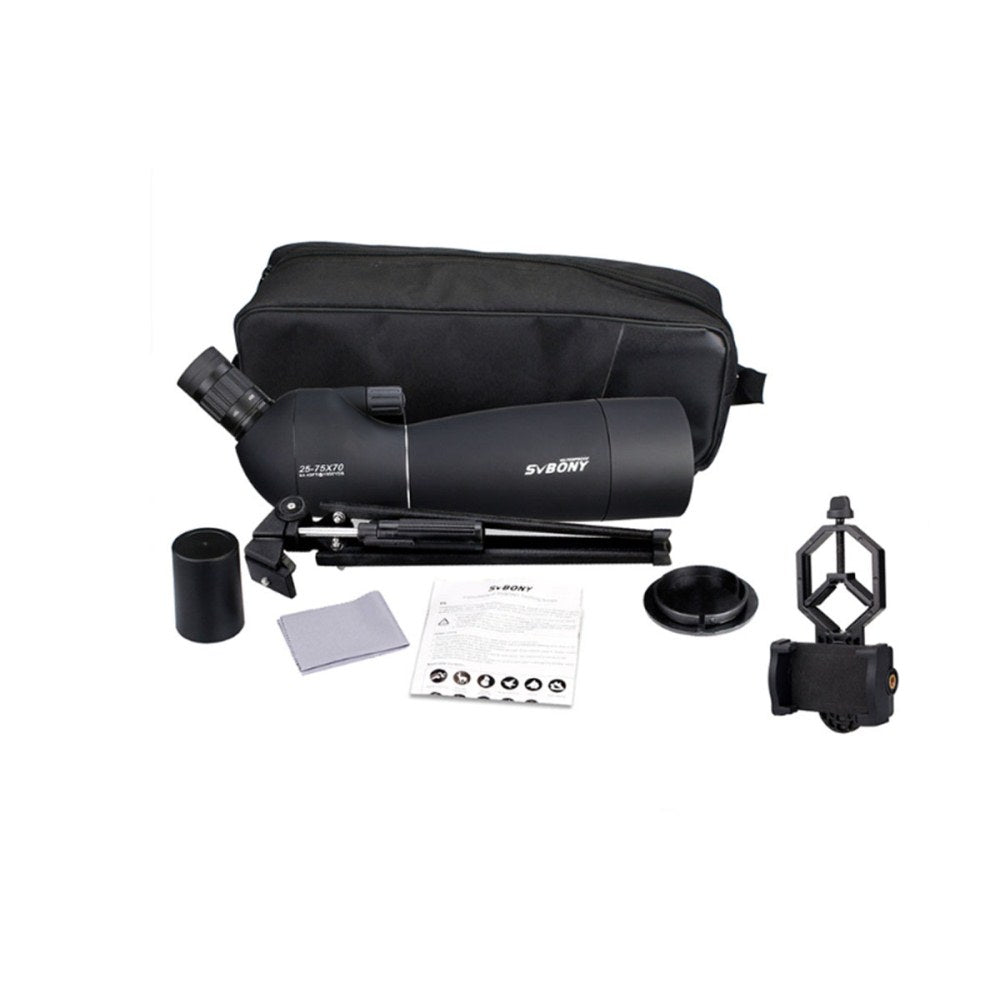 Angled 25-75x70mm Spotter Scope with Phone Adapter and Tripod