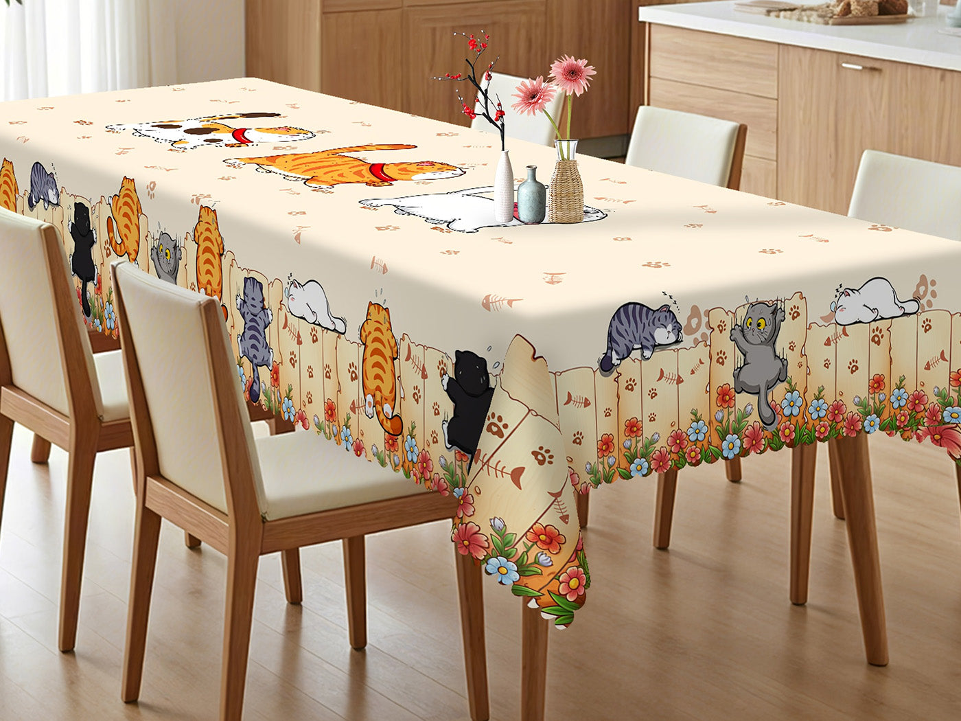 Cute Cat Tablecloth Dining Table Cover Polyester Tablecover