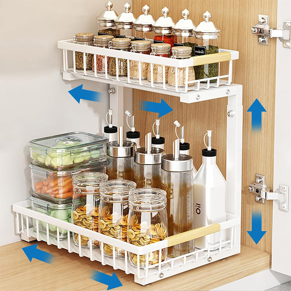 Under Sink Organizer 2 Tier Pull Out Cabinet Storage Slide Out Shelf Metal Sliding Drawer
