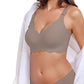 Wireless Bra Soft High Elastic V Neck Wavy Trim-Grey