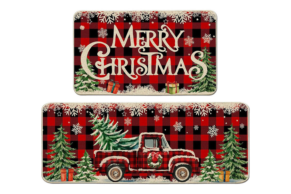 2PCS Christmas Floor Mats Set Non Slip Kitchen Rug for Bathroom Living Room Doorway