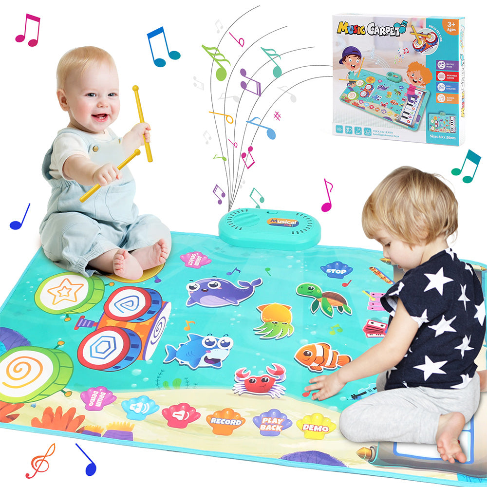 2 in 1 Animal Piano Drum Mat Music Touch Toys Music Mat With 6 Instrument Sounds