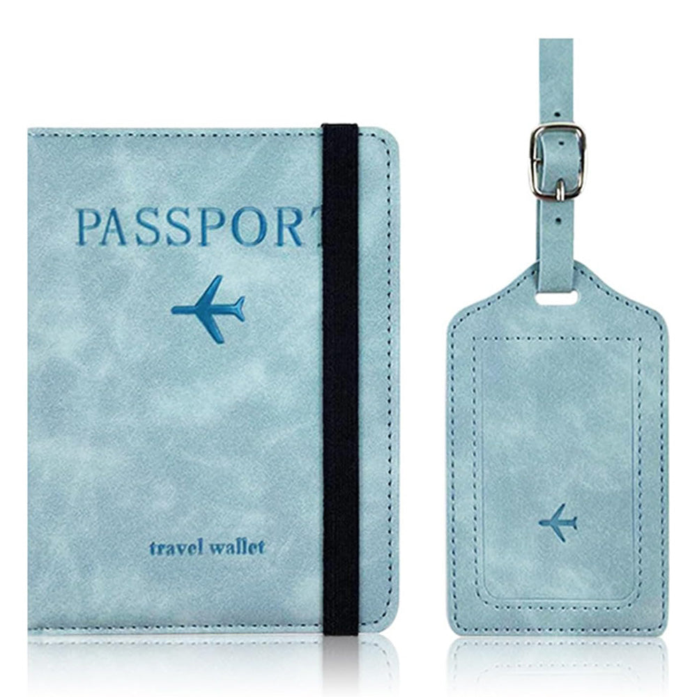 RFID Shield Passport Holder and Luggage Tag Set PU Leather Organizer