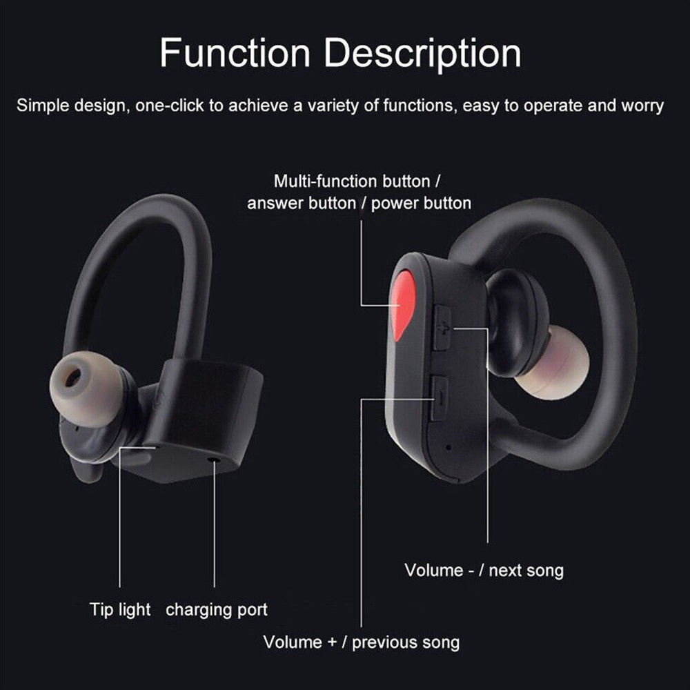2Pcs Wireless Bluetooth 5.0 Headset Earbuds Stereo Ear Hook