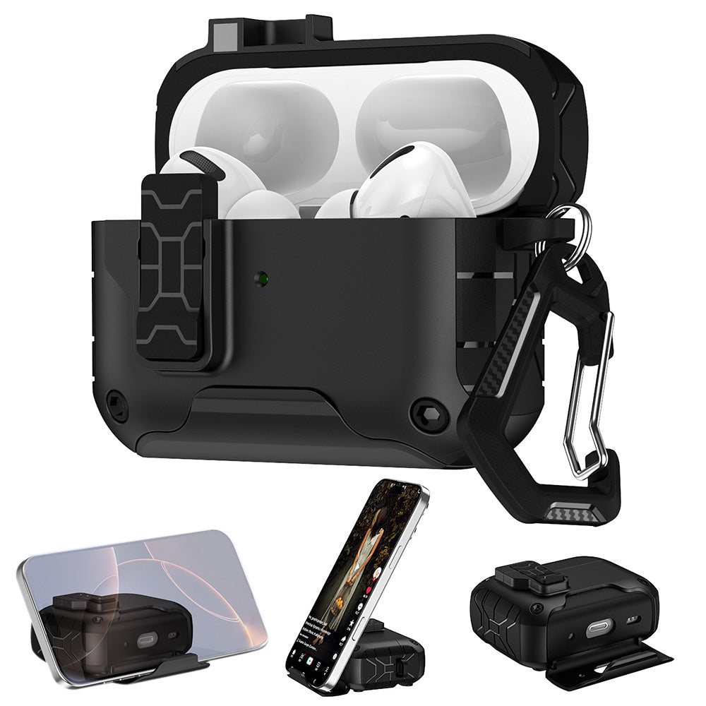 Rugged Protective Case for Airpods Pro 3 with Carabiner Clip and Kickstand