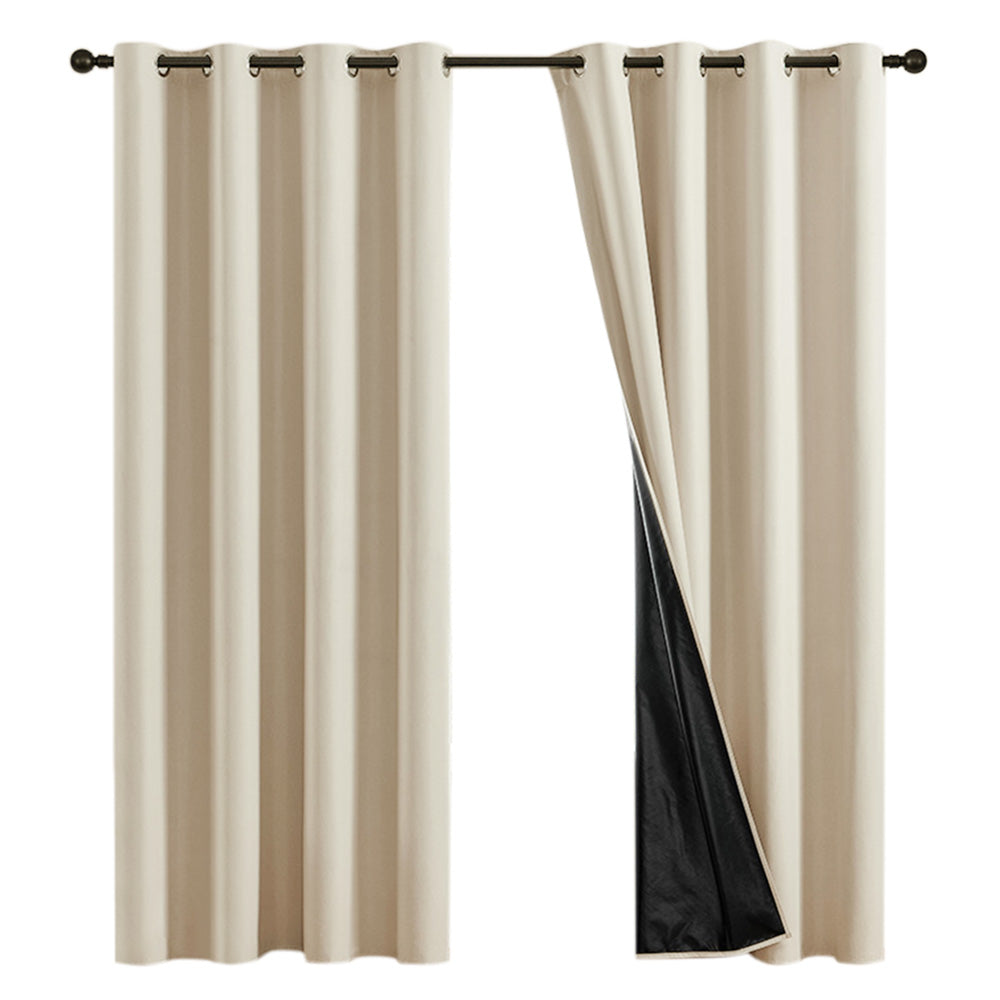 2 Pack 100 Percent Blackout Curtains with Black Liner for Bedroom Living Room and Office-Beige