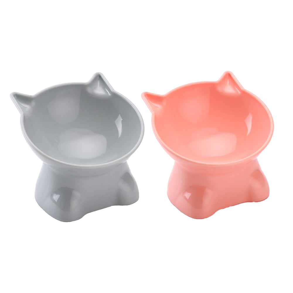 2Pcs Elevated Cat Dog Pet Bowl Feeder-Grey+Pink
