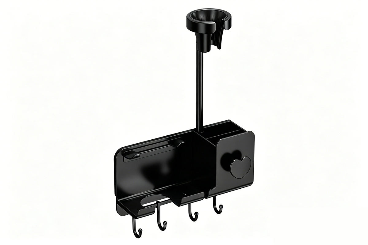 Adhesive Wall Mount Hair Dryer Holder with Phone Stand and Cord Organizer