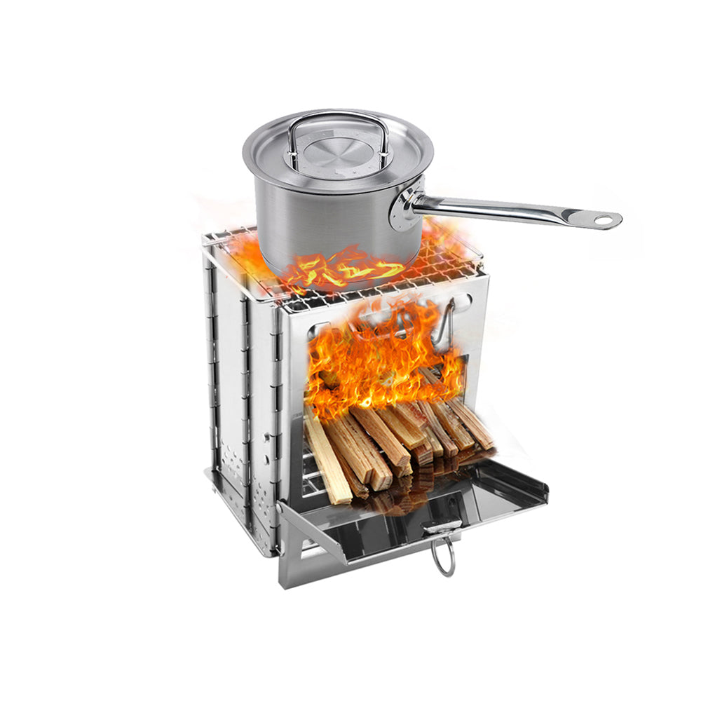 Portable Folding Stainless Steel Wood-Burning Camping and Barbecue Stove