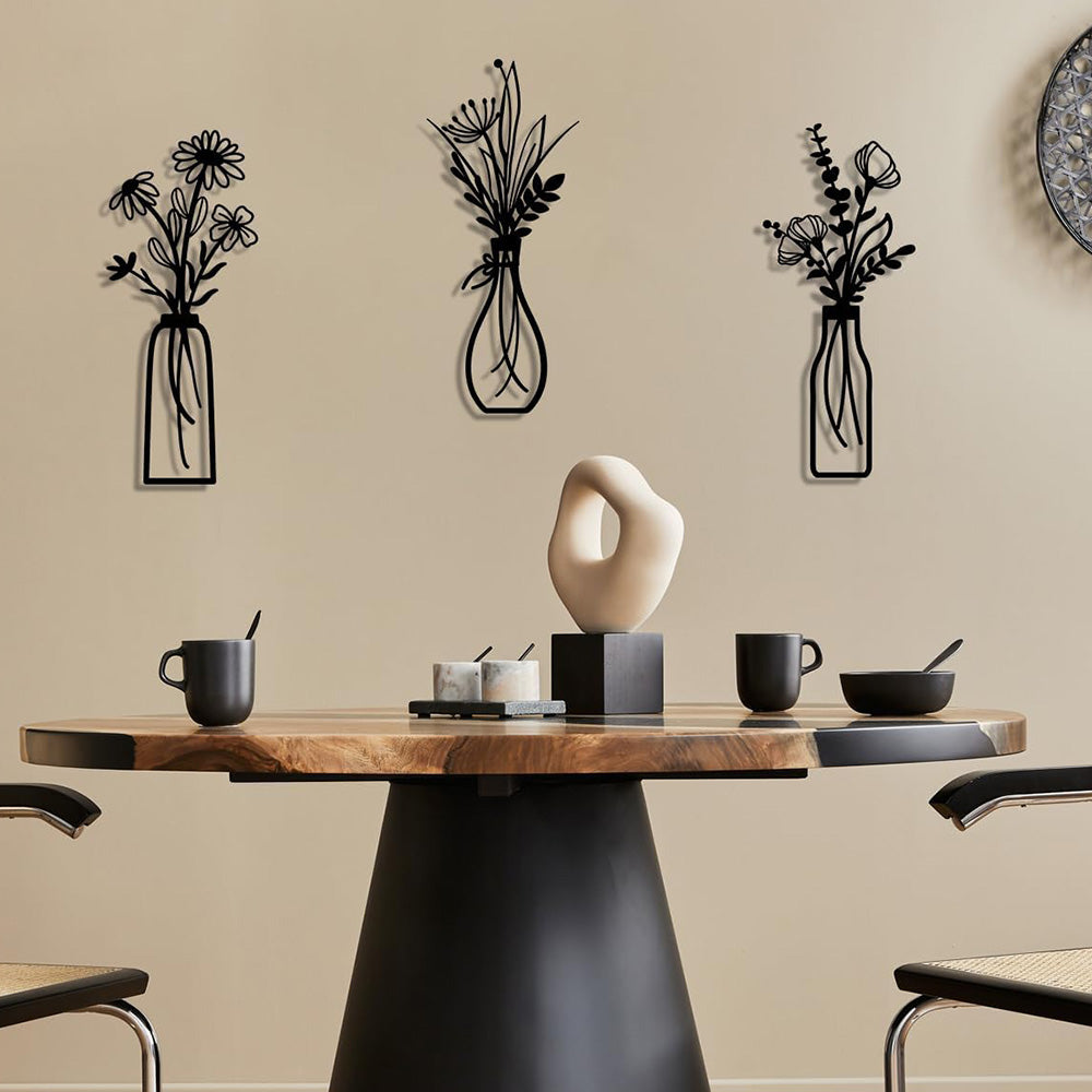 3Pcs Metal Floral Wall Decor Set Rustic Flower Wall Art for Living Room Bedroom