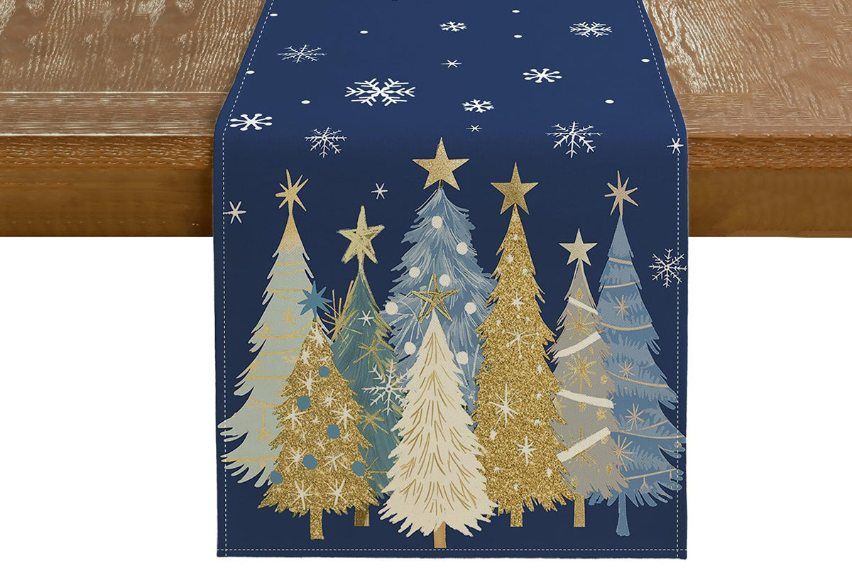 Christmas Table Runner Xmas Trees Tablecloth Cover For Kitchen Dinner Party