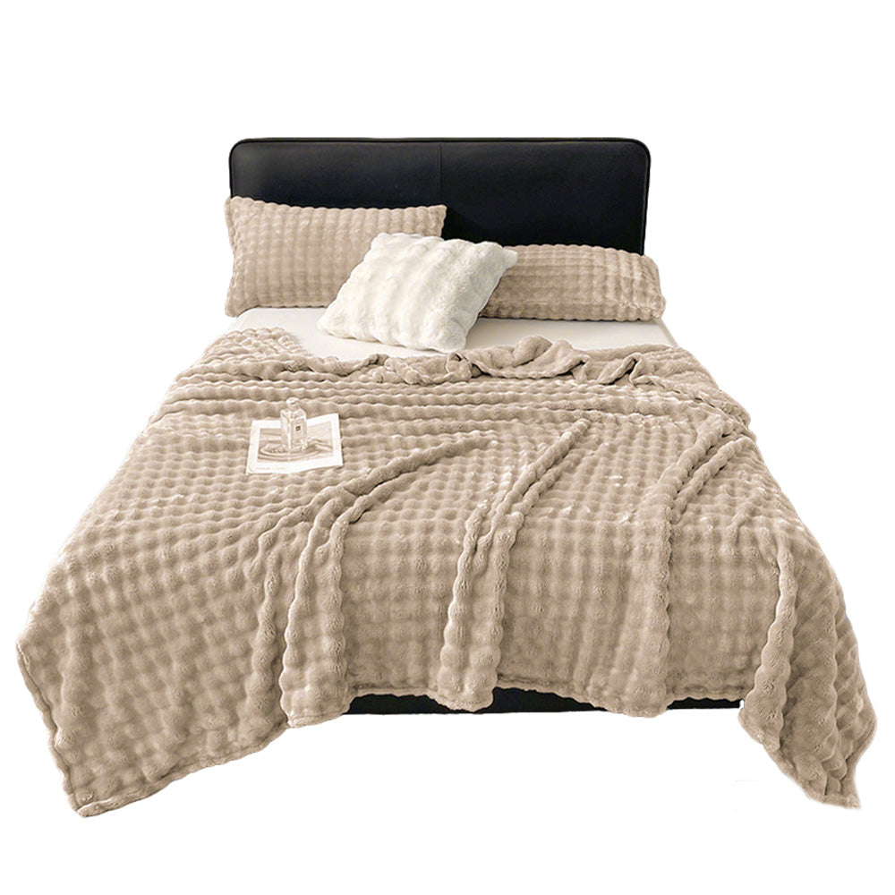 Bubble Fleece Blanket Soft Textured Throw for Sofa Bed Home Decor-Khaki