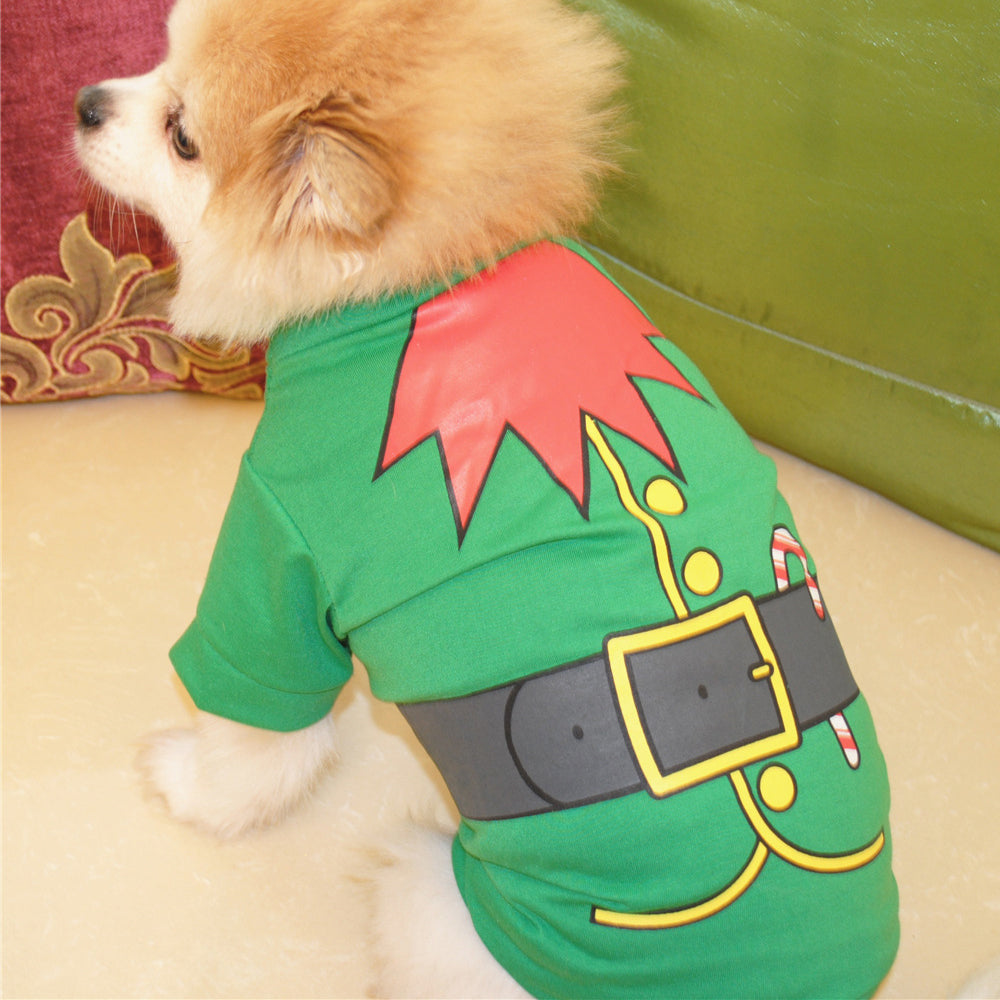 2Pcs Dog Cat Christmas T-Shirt Clothes Vest Puppy Pet Apparel Costume Coat Jacket-Green Belt and Gaiter