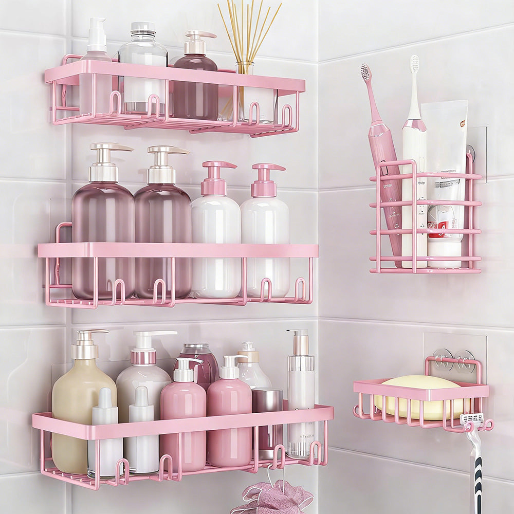 5Pcs Shower Caddy Adhesive Bathroom Wall Organizer Rack