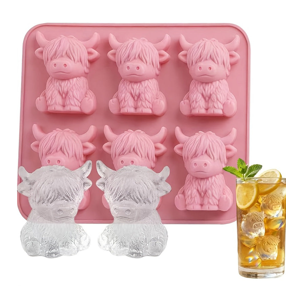 2 Pack 6 Cavity Silicone Highland Cow Ice Cube Molds