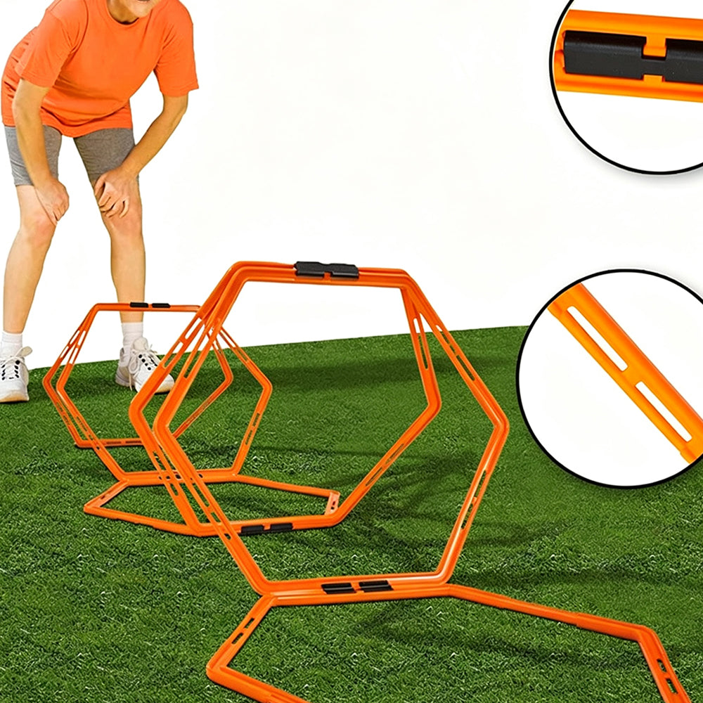 6Pcs Hexagonal Soccer Agility Ring Set with Clips and Carry Bag