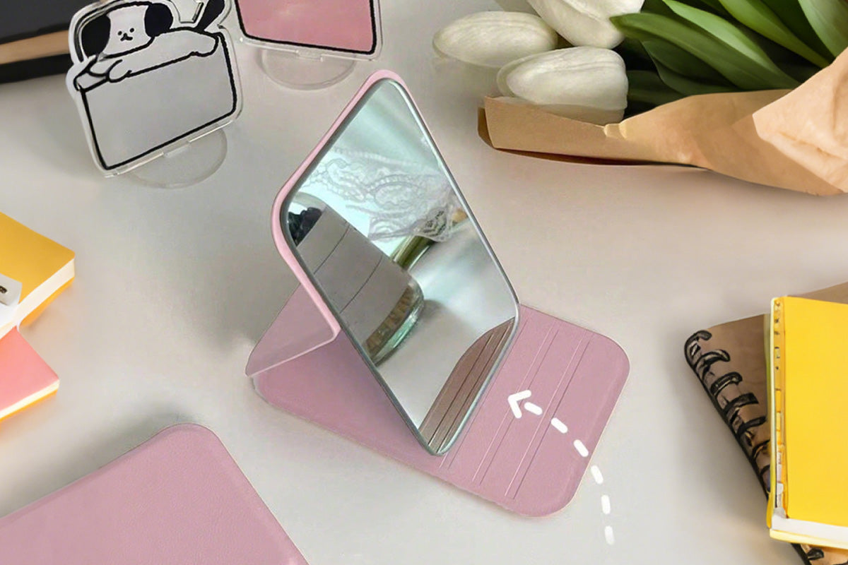 2-Pack Medium Foldable PU Leather Makeup Mirror Portable Travel Vanity Mirror