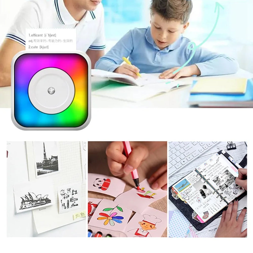 Pocket Printer RGB Light with 5 Rolls Papers and Stickers