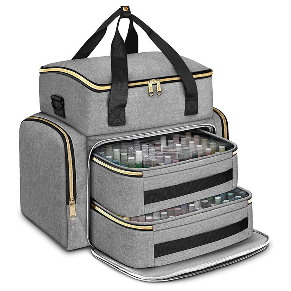 Double Layer Portable Nail Polish Organizer Bag with Removable Pouches for Travel