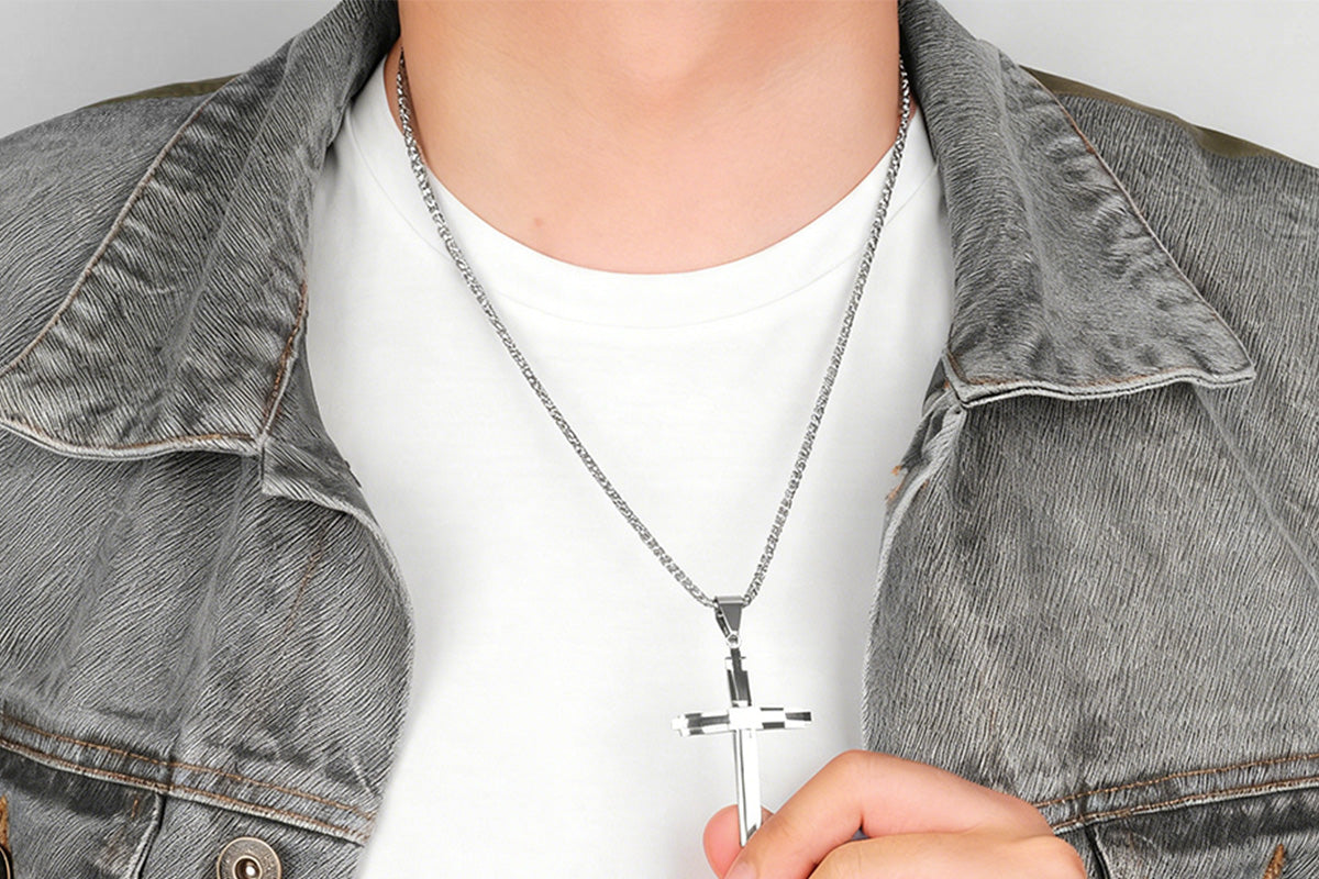 Crucifix Pendant Necklace Titanium Steel Unisex Chain