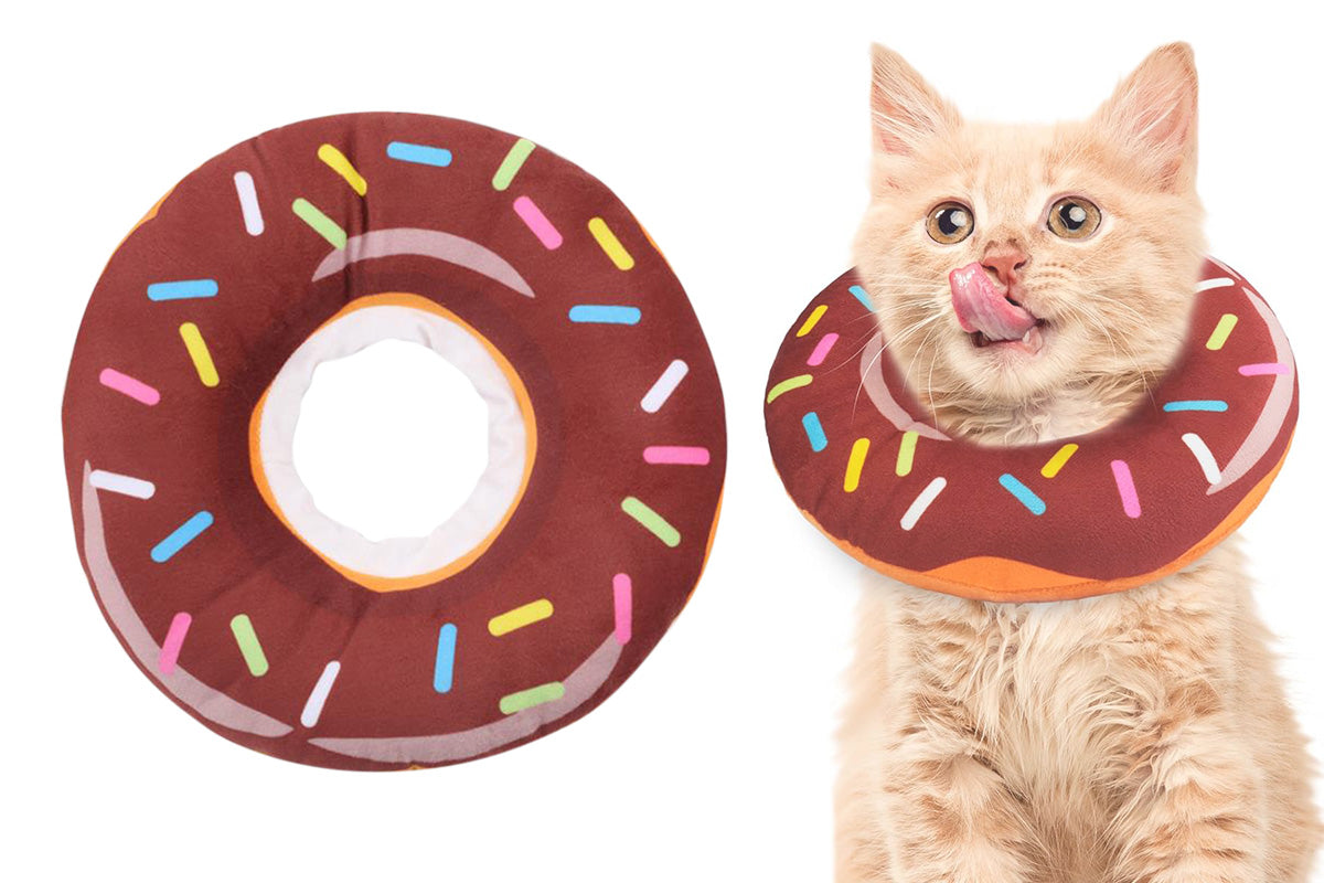 Cat Cone Soft Collar Adjustable Kitten Recovery Cones Cat Donut Collar-Dark Brown