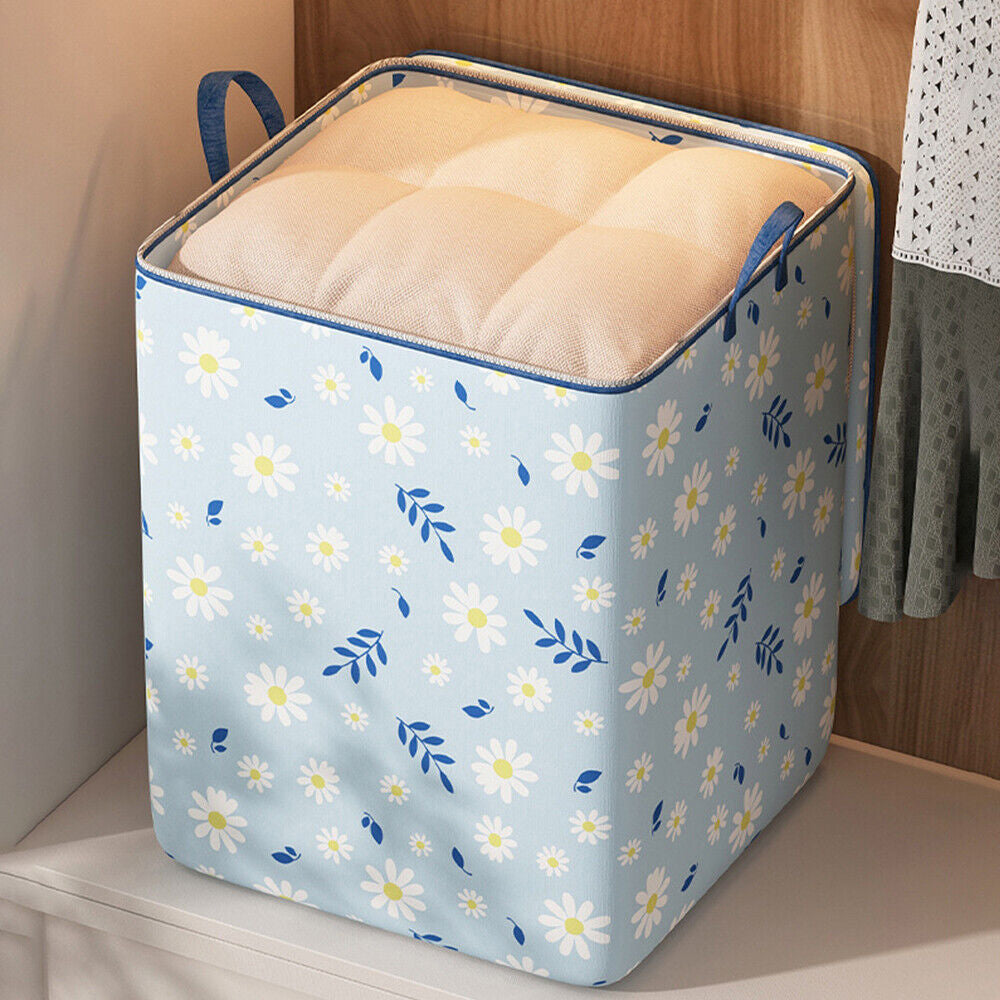 2Pcs Non-Woven Fabric Quilt Storage Bag Toy Storage and Sorting Bag-Beige and BlueDaisies