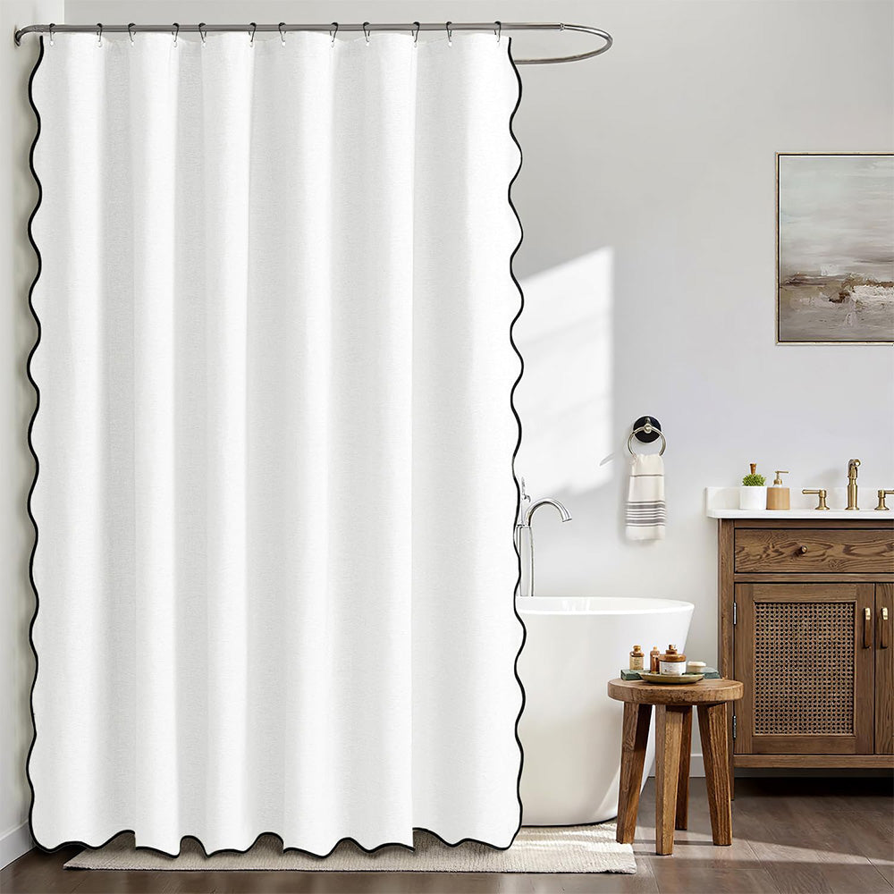 Waterproof Shower Curtain Thick Boho Wavy Edge With Rustproof Hooks