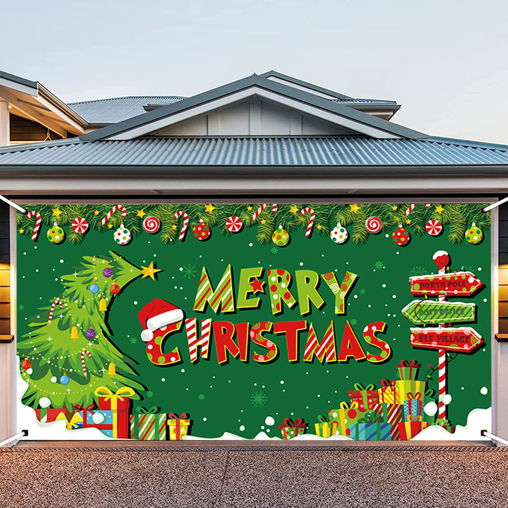 Merry Christmas Holiday Banner Garage Door Cover Mural Backdrop Decorations