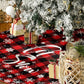 90/122CM Plaid Red-Black Christmas Tree Skirt with White Snowflake-Style 1