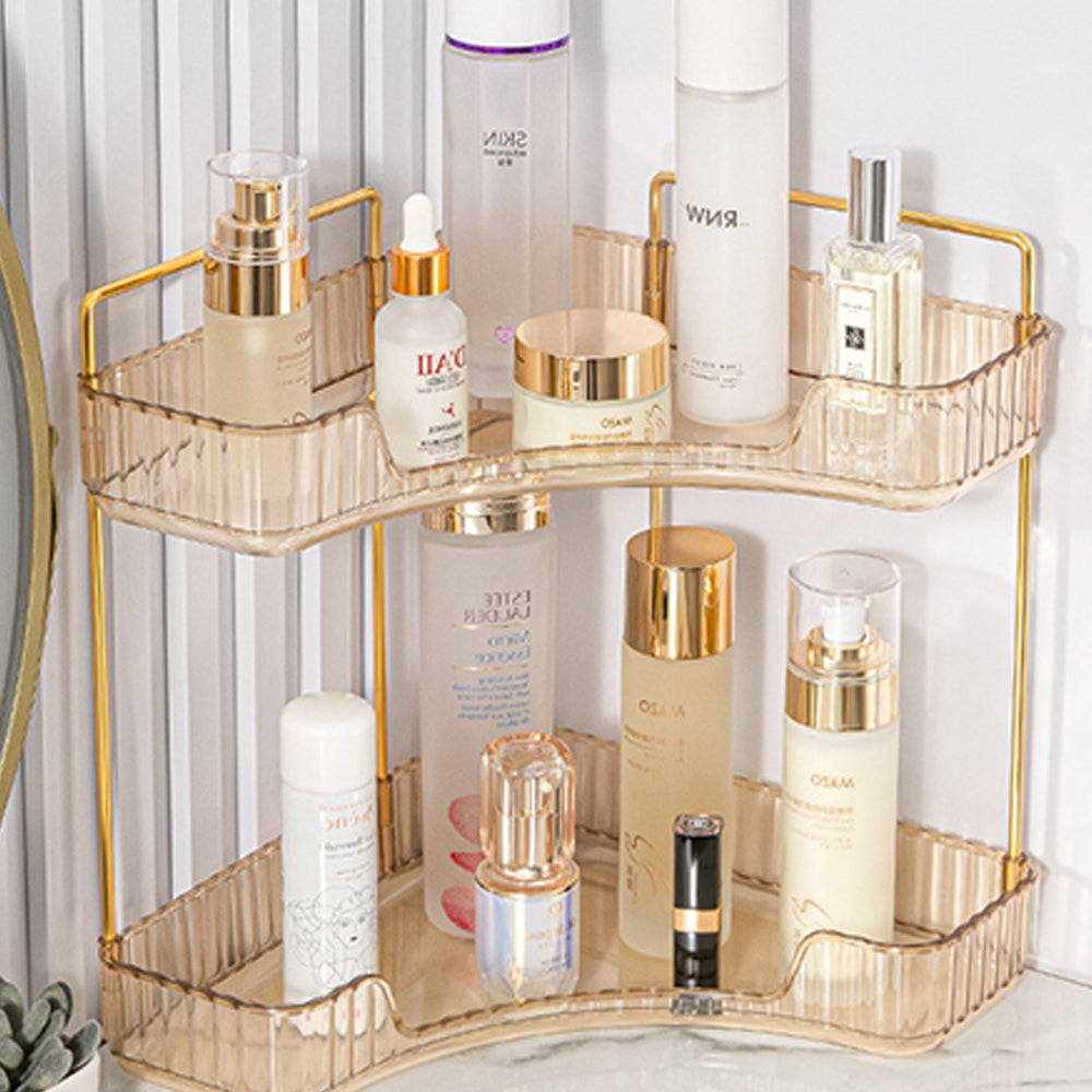 2 Tier Corner Bathroom Counter Makeup Storage Rack