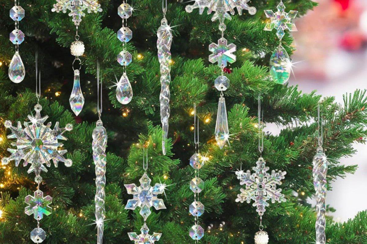 18Pcs Hanging Acrylic Christmas Snowflake Icicle Drop Ornaments for Xmas Tree
