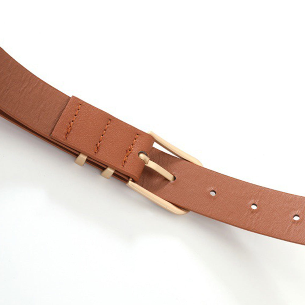 Women PU Leather Waist Belt Gold Pin Buckle Casual Belt for Jeans Dress