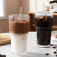 2Pcs Iced Coffee Cups with Lid Ribbed Glass Tumbler with Straw Leak Proof Reusable for To Go
