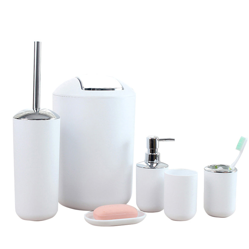 6 Piece Bathroom Accessories Set Soap Dish Soap Dispenser Toothbrush Holder Toilet Brush Trash Bin