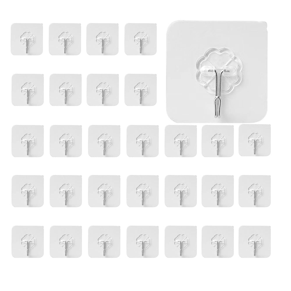 30Pcs 6x6cm Transparent Self-Adhesive Wall Hooks Wall Hanger