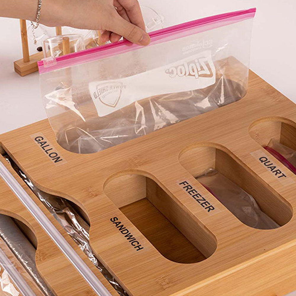 6-in-1 Foil and Plastic Wrap Dispenser Bag Food Baggie Organizer with Cutter