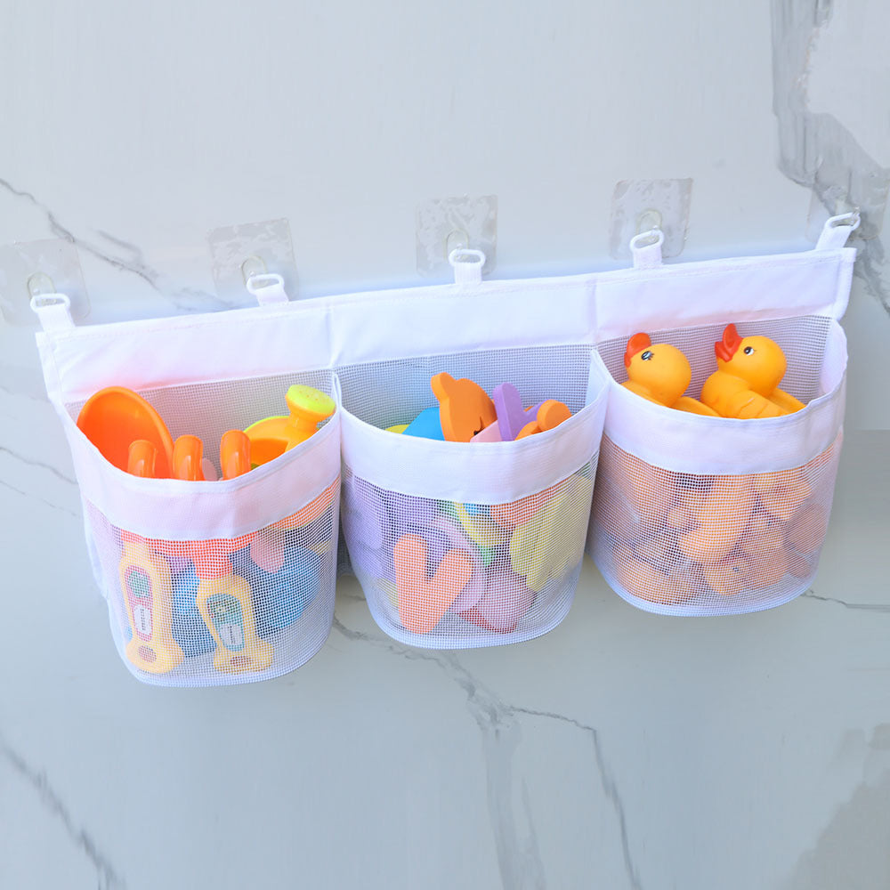 2Pcs 3 Compartment Horizontal Large Openings Bath Toy Organizer Hanging Mesh Shower Organizer