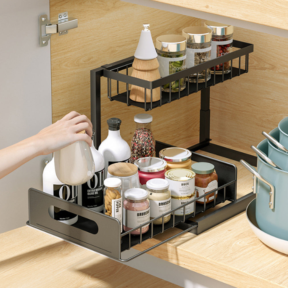 2-Tier Sliding Under Sink Cabinet Organizer Rack