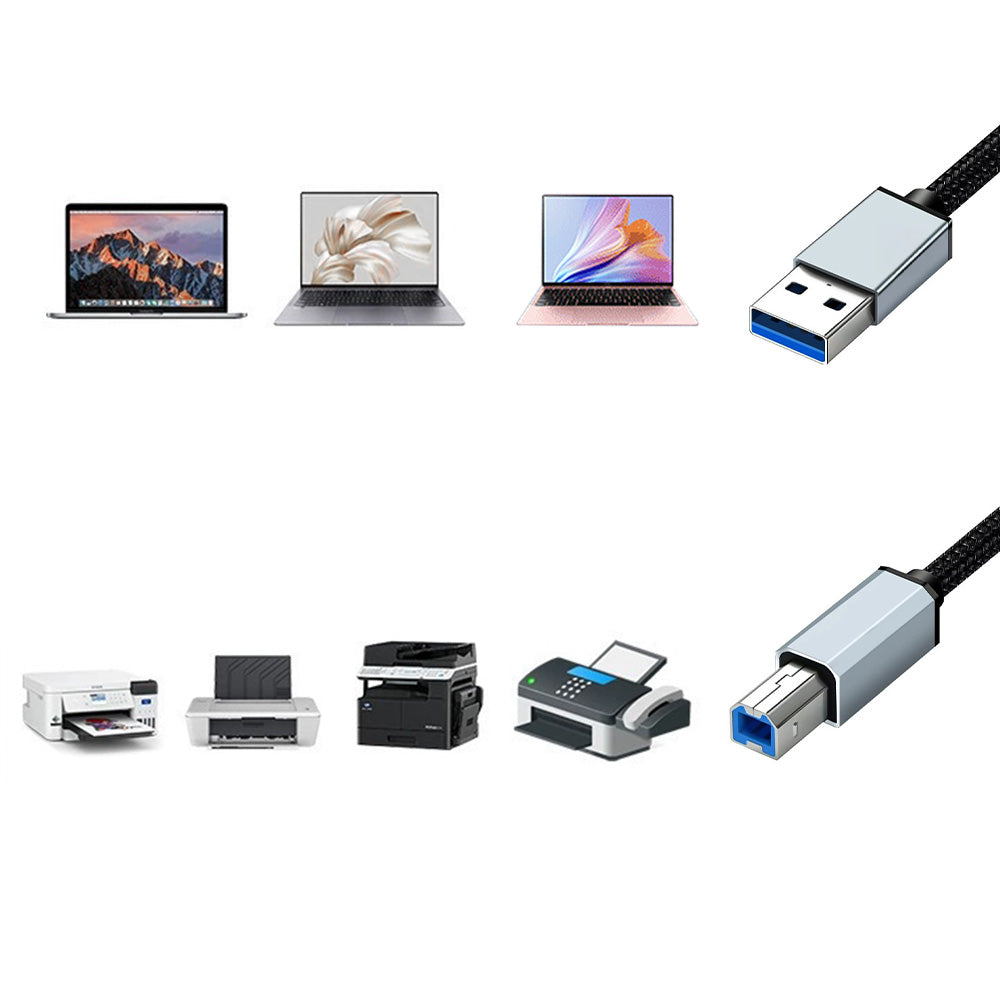USB 2.0 Printer Cable Type C to USB 2.0 and USB to USB 2.0 1.5m Braided Cord for Scanner
