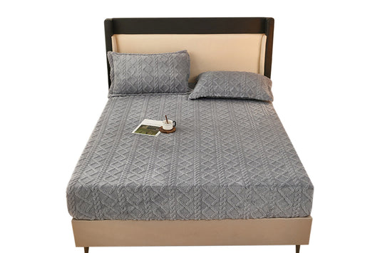 Fleece Textured Bed Fitted Sheet Plush Jacquard Warm Fitted Sheet Elastic Deep Pocket Mattress Cover