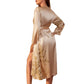 Casual Floral Print Satin Night Robe Long Sleeve V Neck Sleep Robe With Belt