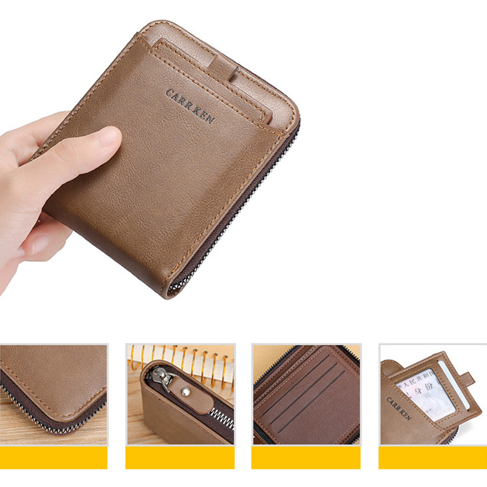 Men RFID Blocking PU Zipper Bifold Wallet Credit Card ID Holder